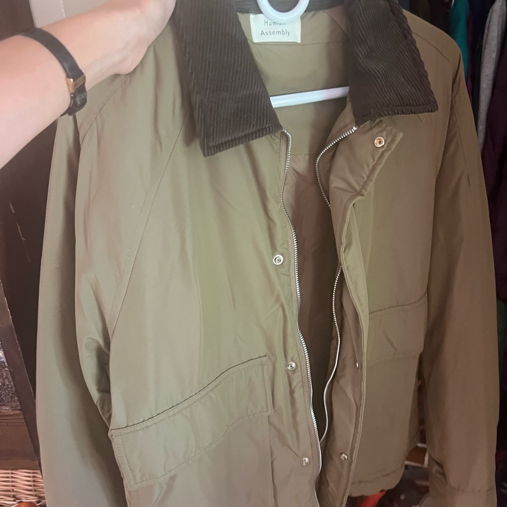 Human Assembly Unisex Olive Jacket with Dark Brown Collar